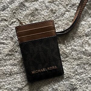 Michael Kors Black and Brown Card Holder with Strap